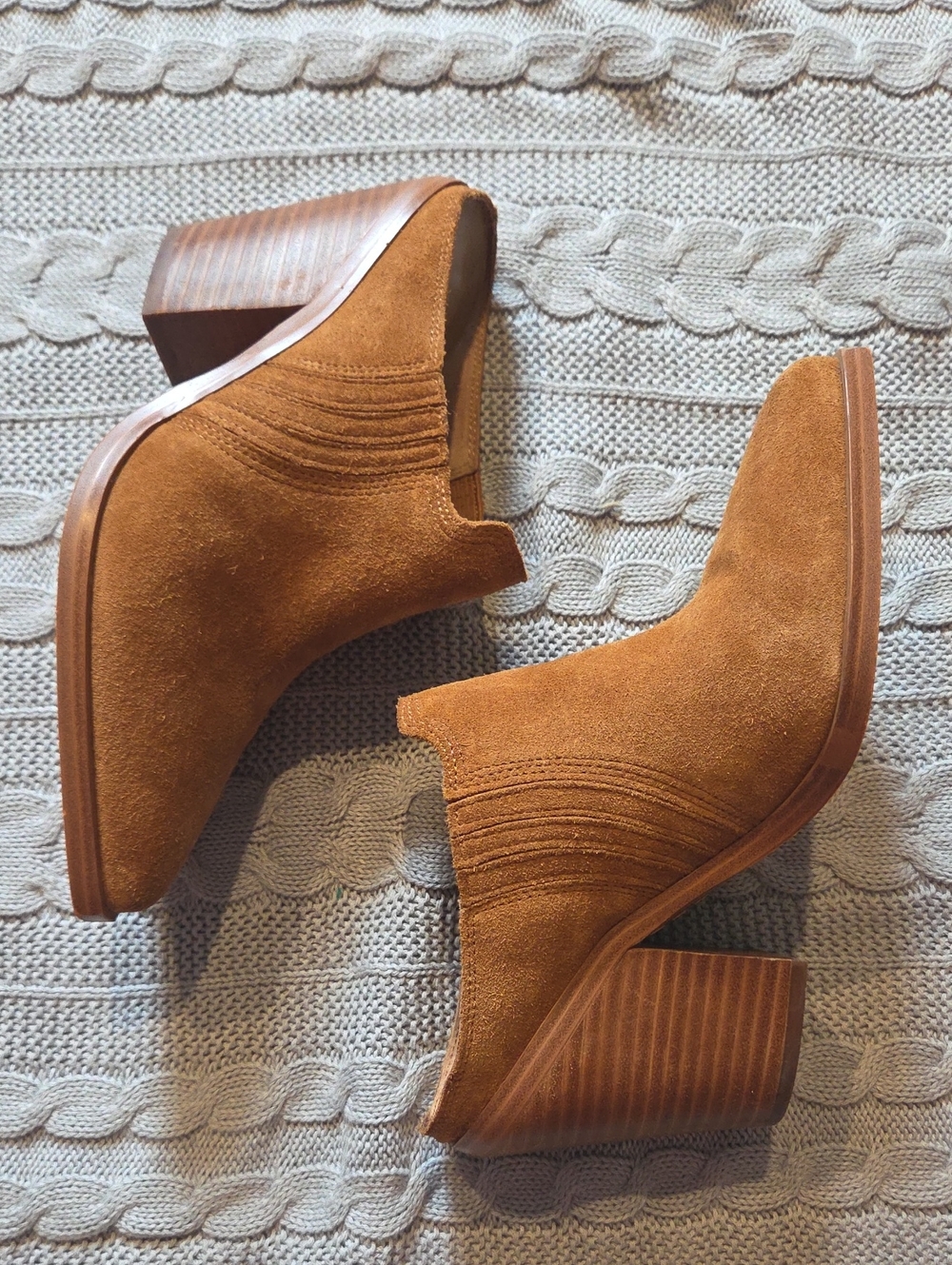 Marc Fisher Gabbi Tan Suede Pointed Snip-Toe Block Heel Slide-On Mule Booties 7 - Picture 2 of 7